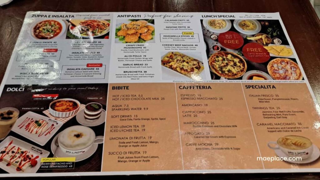 menu di john & james BSD